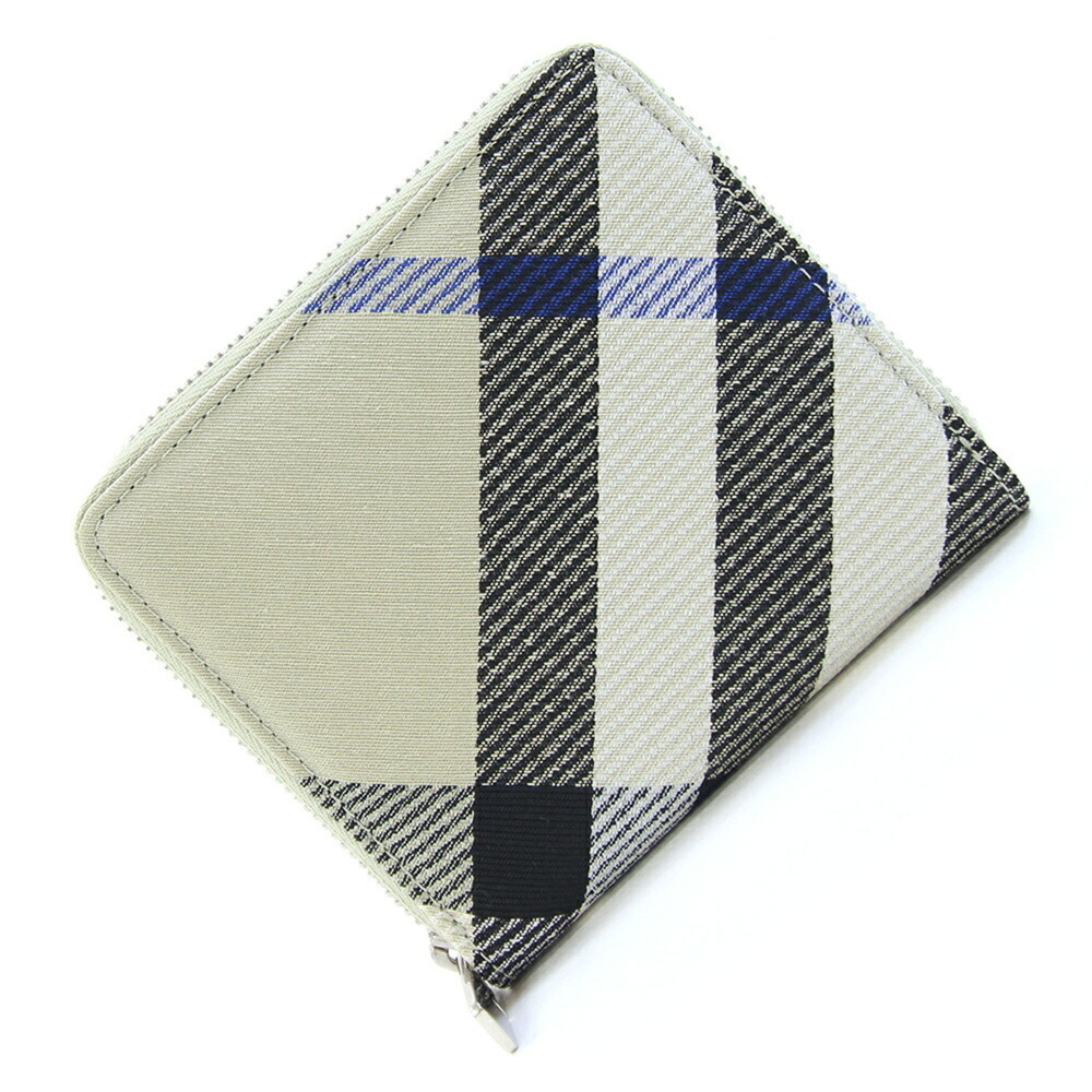 Burberry Round Wallet 8087322 Beige Polyester Cotton Compact Zip Check Bi-fol...